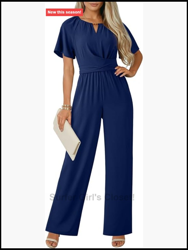 Wide Leg Jumpsuit With Pockets - Short Sleeve One Piece